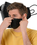 Man adjusting KF94 Protective Face Mask For Adults With Adjustable Ear Loop Strap, 4 Layer Filter, 3D Ergonomic Design, Made In Korea, Large Black