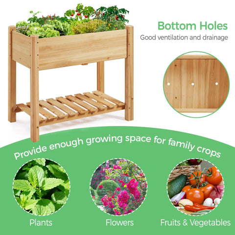 Raised Garden Bed Planter With Legs And Storage Shelf Wooden Elevated Plant Bed For Vegetables And Flowers Backyard Ready For Patio Or Balcony 34 By 18 By 30 Inches Light Brown