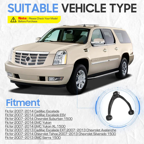 Beefed Up Front Upper Control Arms With Ball Joints And Tie Rods Front Suspension Kit For 2007 2014 GM Full Size Trucks And SUVs Tahoe Suburban Yukon Escalade Silverado Sierra Avalanche 10pc Set, black upper control arm