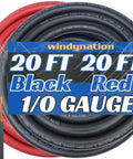 1/0 Gauge Welding Battery Cable Set With 20 Foot Black And 20 Foot Red Pure Copper Flexible Wire For Car Inverter RV Solar Power Heavy Duty Marine Grade Power Leads