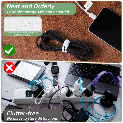 90 Piece Nylon Cable Labels And Cord Ties Set for tidy and cluttered cable organization comparison on desk