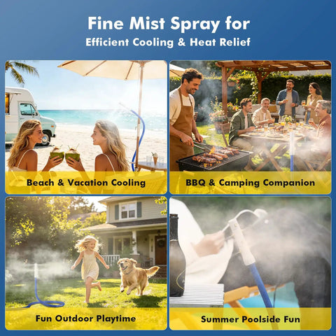 Adjustable Outdoor Misters for Patio 360 Degree Misting Cooling System With 8 Brass Nozzles at beach, BBQ, playtime, pool