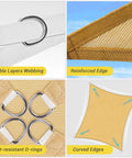 Heavy Duty UV Protection Shade Sail 10x13 Feet Beach Canopy with double layer webbing, reinforced edge, rust-resistant D-rings, curved edges