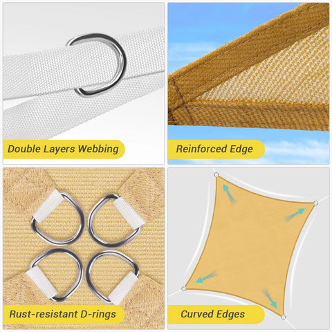 Heavy Duty UV Protection Shade Sail 10x13 Feet Beach Canopy with double layer webbing, reinforced edge, rust-resistant D-rings, curved edges