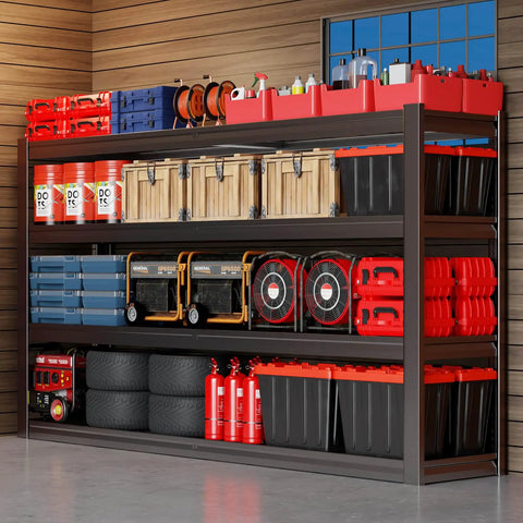 Industrial 67 Inch Wide Heavy Duty Garage Shelving Unit With 3500 Lbs Capacity 30 Inch Deep Adjustable Steel Shelves For Basement Kitchen And Warehouse Storage One Piece Design Built Tough Workhorse For Any Space loaded with garage tools