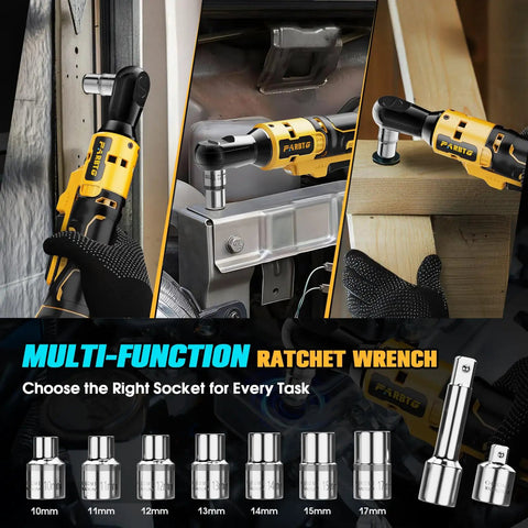 Half Inch Cordless Ratchet Wrench With a Beast Brushless Motor, 100 Nm High Torque, shown with sockets and adapters