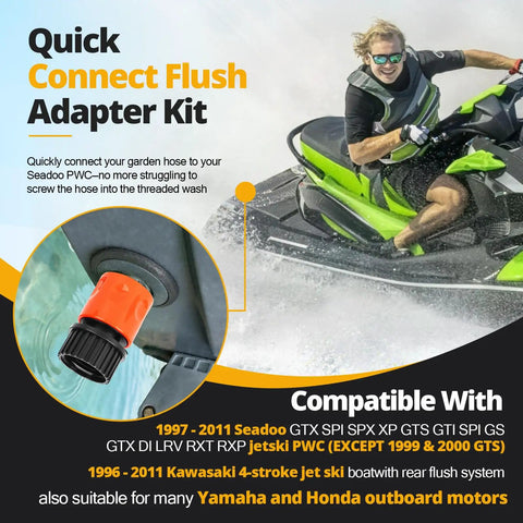 2 Pack Quick Connect Flush Kit For Kawasaki 4 Stroke Jet Skis And SeaDoo PWC Engine Flush Adapter Compatible With Honda Yamaha Outboards Water Hose Cleaning Kit
