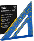 Compact Seven Inch Rafter Square Carpenter Tool For Woodworking And DIY Jobs Featuring Slick Blue Anodized Aluminum Construction with etched markings.