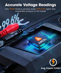 Universal Bluetooth Battery Monitor For 6V 12V 24V Rides displays accurate voltage readings with red and black clips on electronic circuit board.