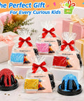Colorful Volcano Eruption Science Kit For Kids 24 Pack STEM Experiments with wrapped gift bags and miniature volcanos.