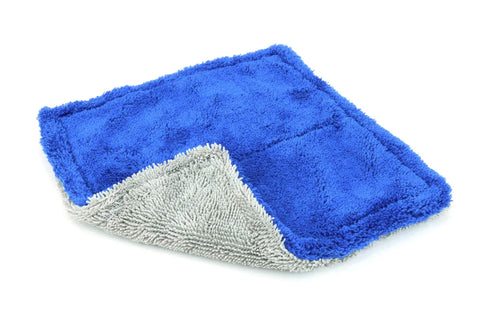 Autofiber Amphibian mini dual-side microfiber towel, 8x8 in, blue top with gray plush underside, Amazon brand
