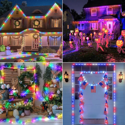66Ft Ultra Thin LED Rope Lights Outdoor Waterproof Fairy Lights With 24 RGB Colors And Warm White 2700K 200 LED on decorated houses