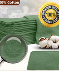 Real Deal 100 Percent Cotton Shop Rags 14X14 Inch Lint Free Bulk 25 Pack Auto Mechanic Garage Cleanup Towels, green cotton rags stack.