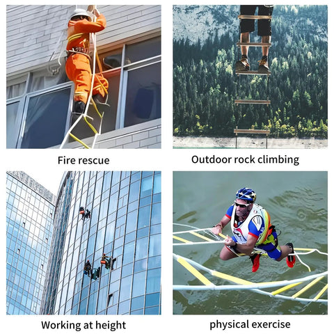 Flame Resistant Fire Escape Ladder With 6.5ft Rope And Two Hooks Quick Deploy Extension Ladder For Two Story Homes illustration