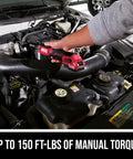 Built-In-Tough Brushless Cordless Ratchet Wrench Set Features Killer 55-Foot-Pound Of Torque And 3/8-Inch Drive in use on an engine.