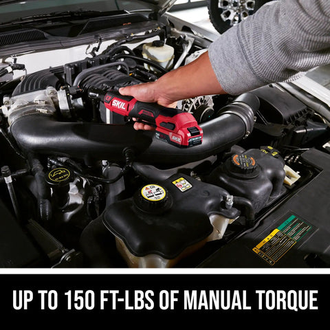 Built-In-Tough Brushless Cordless Ratchet Wrench Set Features Killer 55-Foot-Pound Of Torque And 3/8-Inch Drive in use on an engine.