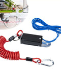 Breakaway Switch Kit with 6 ft coiled trailer brake away cable and pull pin steel spring towing wire for RV and travel trailers
