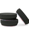 Three Inch Pro Grade Black Foam Finishing Pads For Car Polishing And Detailing, Set Of 3, shown stacked and angled