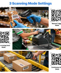 Image of a 2D Barcode Scanner with Stand and Long USB Cable used for scanning items at a supermarket and warehouse.
