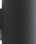 Close-up of 5 Inch Black Modern Outdoor Wall Lantern Light for Patio and Exterior showing cylindrical design and aluminum finish