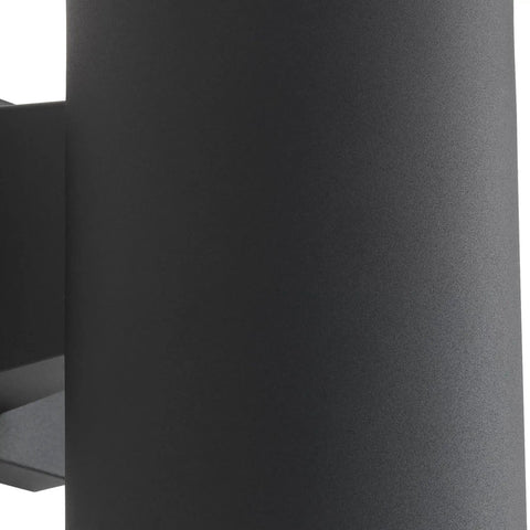 Close-up of 5 Inch Black Modern Outdoor Wall Lantern Light for Patio and Exterior showing cylindrical design and aluminum finish
