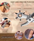 Leather Working Kit All In One Tools Set For Belts Bags Wallets Shoes And Crafts With Hole Puncher close-up view