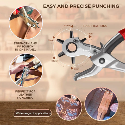 Leather Working Kit All In One Tools Set For Belts Bags Wallets Shoes And Crafts With Hole Puncher close-up view