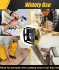 Square Slot Cutter For DeWalt 20V And Milwaukee M18 Oscillating Multi-Tool, in use for cutting drywall box holes.