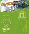 High Grade 14X1.5 Thread Wheel Lug Bolts For Mercedes Benz W164 W166 X253 W221 W222 W213 Ml350 Ml500 Glc300 Glk350 Heavy Duty Steel specifications with size and hex details.