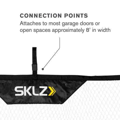 Top view of 7 Foot Wide Baseball Softball And Golf Hanging Practice Net with connection points for garage door mount.