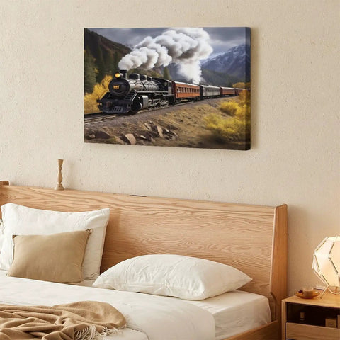 Steam Locomotive Train Canvas Wall Art for Living Room and Bedroom Decor, vintage landscape prints in HD, framed style, cozy vibe