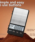 Digital Coffee Scale With Timer For Espresso, 1000g By 0.1g Precision, Mini Barista Grade Scale showing LCD display on buttons