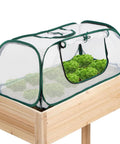 Pack Of 2 Garden Bed Covers 45 By 22 By 16 Inches Plastic Mini Greenhouses for seedling germination and frost protection on a wooden frame.