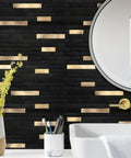 Bathroom wall with peel and stick backsplash wood and metal mosaic tiles for kitchen self adhesive no grout no mess view