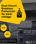Heavy Duty 1500 Watt Voltage Converter Transformer Step Up Down 110V To 220V And 220V To 110V With Circuit Breaker Protection