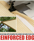 Close-up of reinforced edge stitching on Beige Right Triangle Sun Shade Sail 10x10x14 Ft For Patio, 95 Percent UV Block, Beefy 200GSM Mesh.