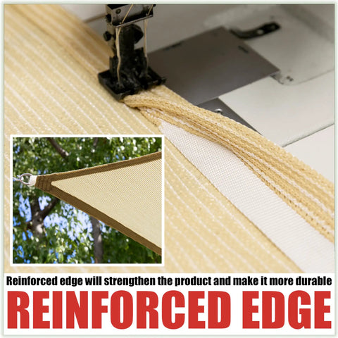 Reinforced edge detail of Beige 10 By 20 Foot Rectangle Sun Shade Sail Canopy For Outdoor Patio, Breathable HDPE Fabric