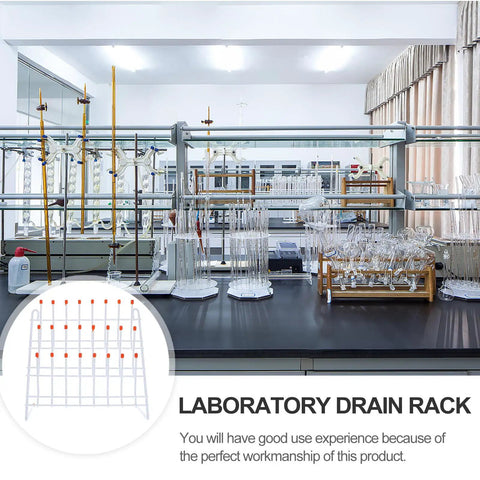 Chill Out Your Lab Setup With This Sleek White Metal Test Tube Drying Rack, 30x30cm, organizing glassware on a lab countertop.