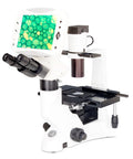 Digital LCD Inverted Epifluorescence Microscope With 9 Inch HD Display, Built-In 5MP Camera, GFP And RFP Fluorescence, Optional UV Excitation, HBO Mercury Illumination, And 4x, 10x Ph, 20x Ph, 40x Ph Objectives Plus Dozens Of Lenses, white lab microscope