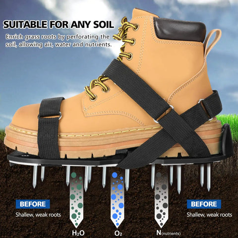 Pre Assembled Lawn Aerator Shoes For Grass With Aluminum Base, Adjustable Velcro Straps For A Secure Fit, No Slip Grip