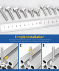 50 Piece Drop In T Slot Bolts Set With Hammer Head T Shaped Screws In Stainless 304 M5 M6 Lengths 12mm 16mm 20mm 25mm 30mm 35mm Drop In Stud Sliding T Bolt For T Track, bolts arranged next to a ruler showing sizes