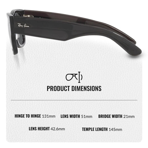 Side view of Mega Wayfarer Square Sunglasses For Men And Women Non Polarized Includes Official Eyewear Kit, with dimensions.