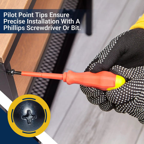 Top Shelf Drywall Screws 12 Gauge By Two And One Half Inch Self Tapping Threads For Steel Studs And Boardwork Setup USA built fastener being installed with a Phillips screwdriver.