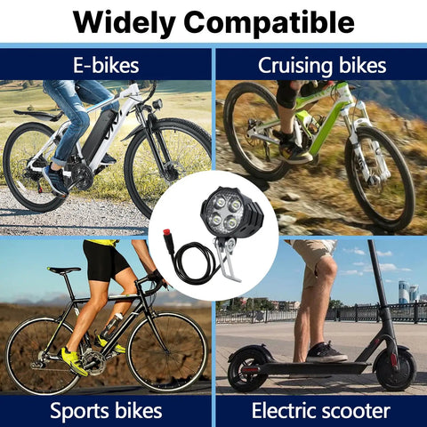 Ride Ready Electric Bike Front Headlight With 2 Pin Waterproof Connector For 36V To 60V Systems, Easy Install Inside Controller Or Mid Drive, Waterproof Front Light For Electric Bicycles Mountain Bikes And Scooters