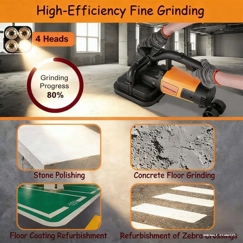 Beast 3800W Concrete Floor Grinder With Six Speed Planetary Polisher being used on a concrete surface for grinding and smoothing.
