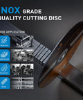Beefy 7 Inch Cutting Wheel Set 25 PC Metal Cutting Discs for Grinders, showing INOX grade disc and applications like iron, steel