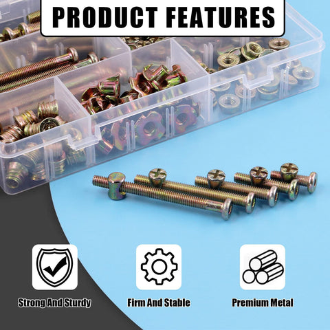 192Pcs M6 Hex Socket Head Cap Bolts Set With 20 30 40 50 60 70 80Mm Lengths Including Barrel Nuts Threaded Insert Nuts T Nuts Flange Nuts And Allen Wrench For Crib Wood Furniture Cabinetry