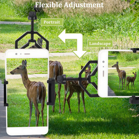 Universal Smartphone Adapter Mount For Binoculars Telescopes Monoculars Spotting Scopes And Microscopes Clamp On Phone Photography in use with deer in view