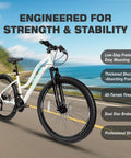 Women’s 26 Inch Mountain Bike For Adults With Shimano Rear Derailleur And Twist Grip Shifter 21 Speed Shifting Dual Disc Brakes Lockout Suspension Two Point Three Five Inch Tires Steel Frame Eighty Five Percent Preassembled White on road