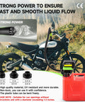 Fuel Transfer Pump With Auto Stop Sensor 3.2 GPM Portable Gas Can Pump with hose attached to a red fuel container.